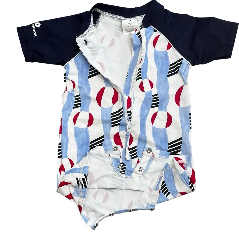 Snapper Rock One-Piece Swimsuit Infant 6-12 Months Beach Ball Print Zipper Snap